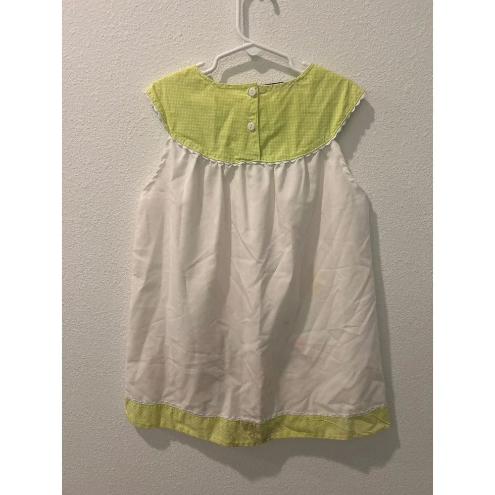 Sweet Dreams Girls Size 6 Dress White Floral Embroidered Lime Polka Dot‎